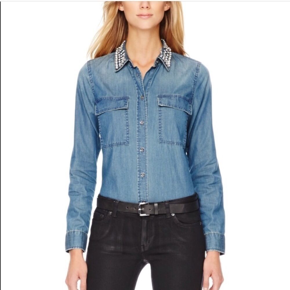 Michael Kors Chrystal-Collar Denim Shirt
